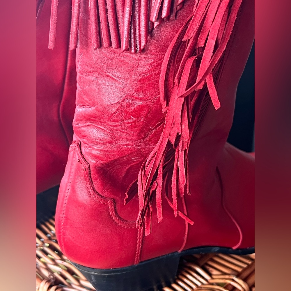 Oak Tree Farms Fringe Red Women's Western Boots with Decorative Chain - Picture 11 of 15